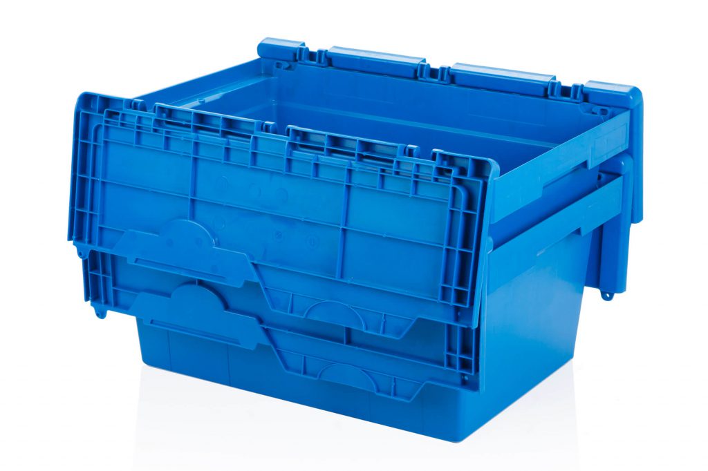 blue plastic storage boxes